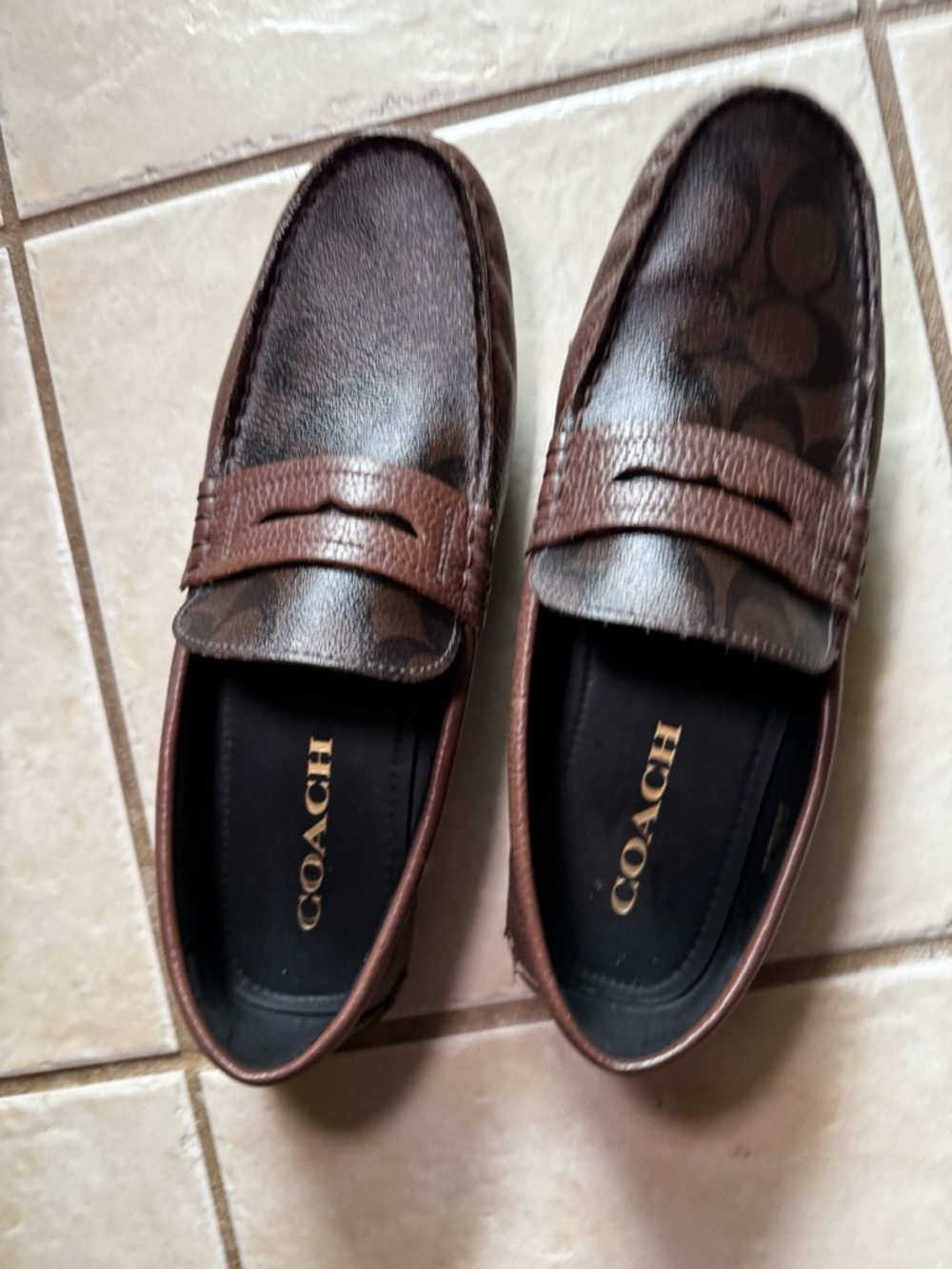 COACH Men’s  Liam Driver Brown Signature Jaquard Loafers Sz-9.5D Pre-owned